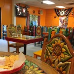 Carved Mexican tables and chairs in La Rancherita, West Chester, PA.