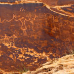 Cowboy and Navajo style petroglyphs, Sand Island, Utah